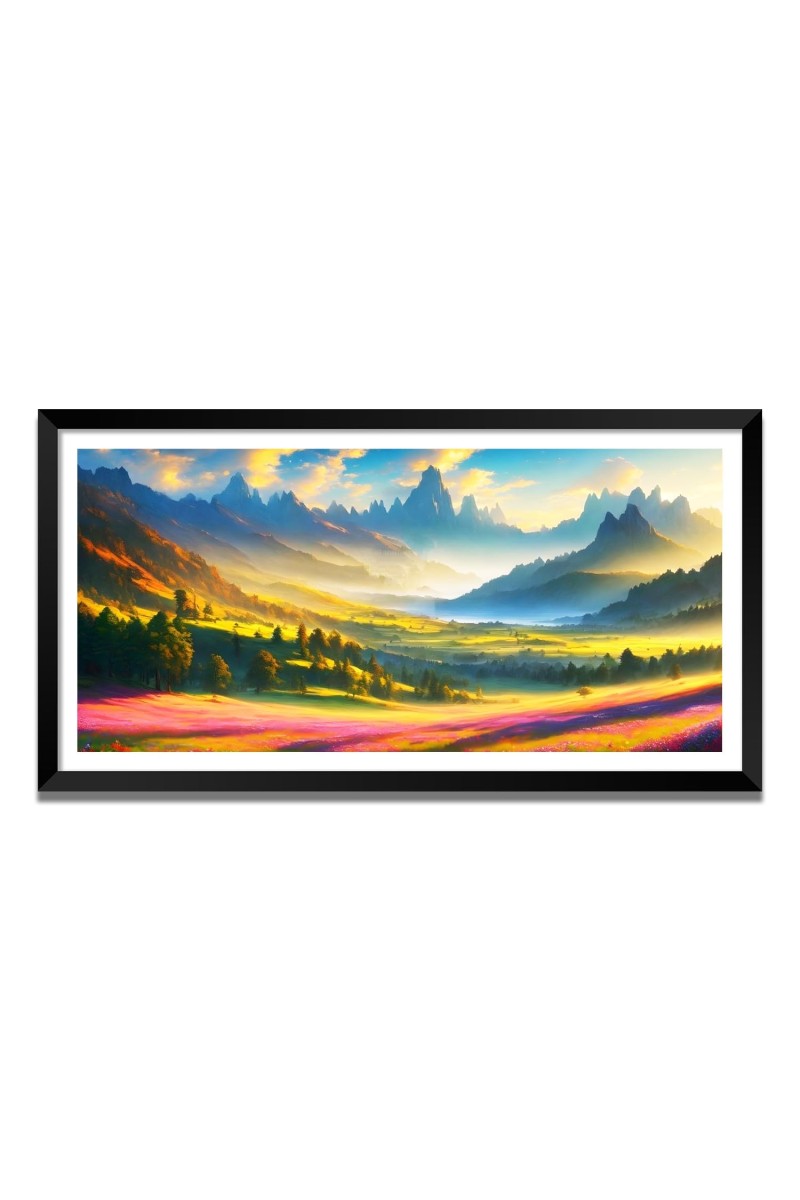 Nature Landscape Floating Frame Scenery Digital Print - (I5786) - 12x24 inch Modern Nature Wall Art for Living Room, Bedroom, Office, Hotels, Drawing Room
