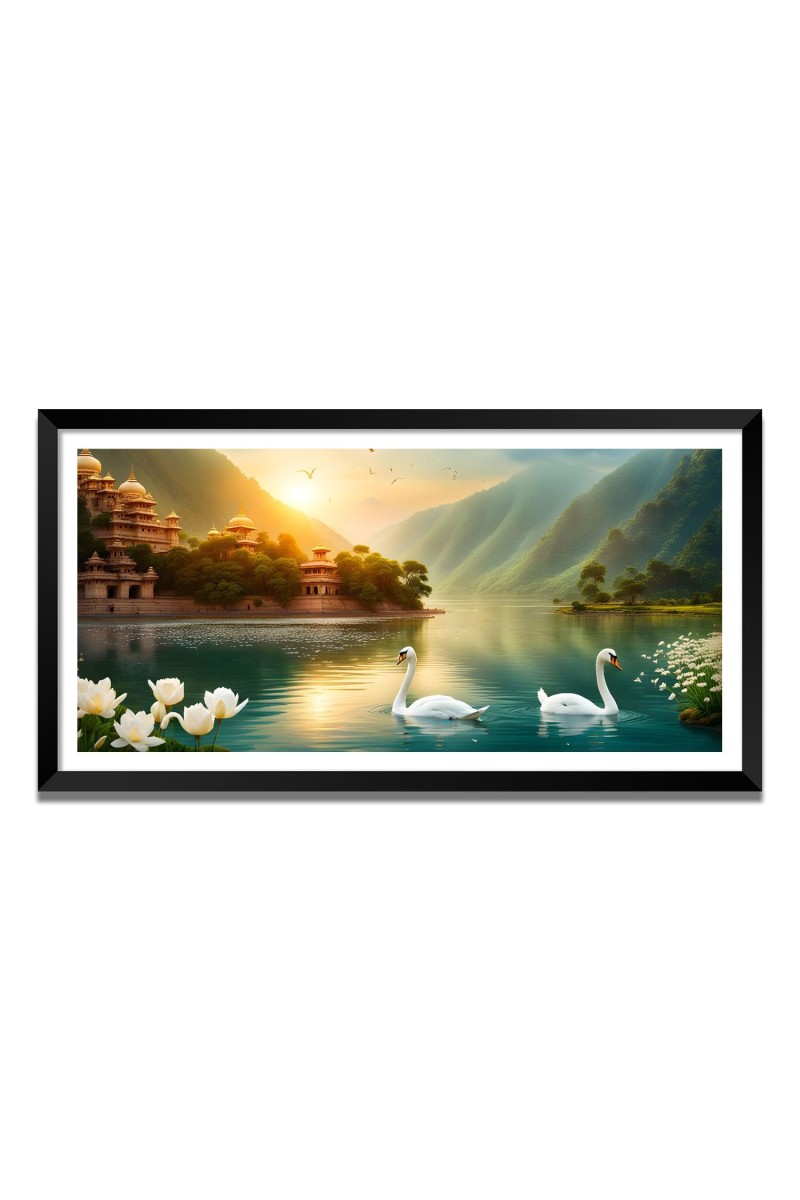 Nature Landscape Floating Frame Scenery Digital Print - (I5719) - 12x24 inch Modern Nature Wall Art for Living Room, Bedroom, Office, Hotels, Drawing Room
