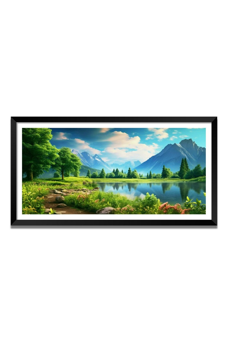 Nature Landscape Floating Frame Scenery Digital Print - (I5729) - 12x24 inch Modern Nature Wall Art for Living Room, Bedroom, Office, Hotels, Drawing Room
