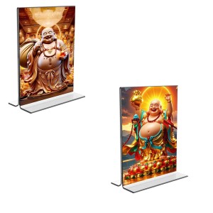 Car Desk/Table Top Laughing Buddha Acrylic T-Style Photo Stand - 2.5x3.5 Inches, Compact and Stylish Spiritual Display, easily change 2 photos (Pack of 1) Car Desk/Table Top Laughing Buddha Acrylic T-Style Photo Stand - 2.5x3.5 Inches, Compact and Stylish Spiritual Display, easily change 2 photos (Pack of 1)