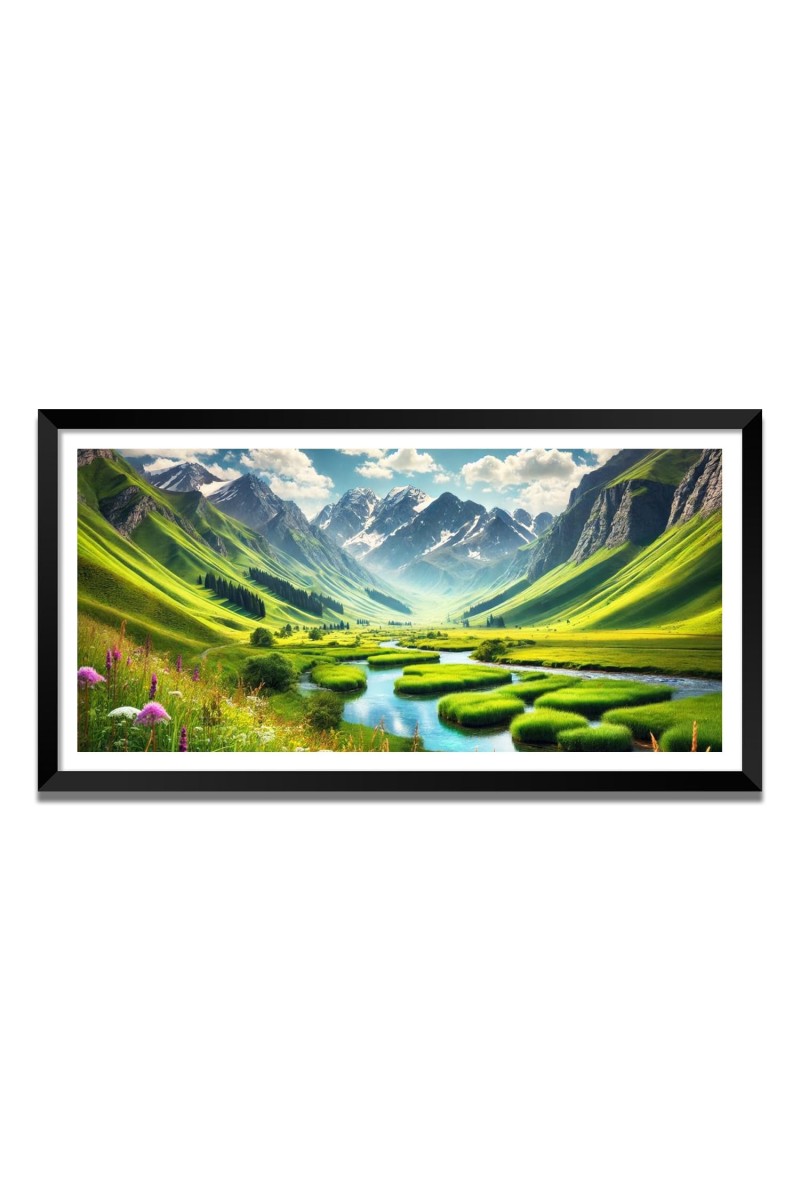 Nature Landscape Floating Frame Scenery Digital Print - (I5765) - 12x24 inch Modern Nature Wall Art for Living Room, Bedroom, Office, Hotels, Drawing Room