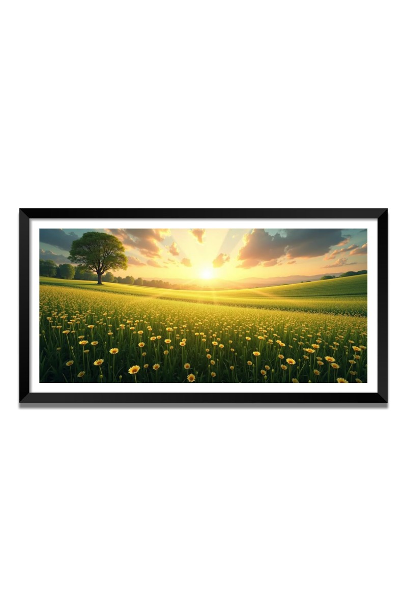 Nature Landscape Floating Frame Scenery Digital Print - (I5761) - 12x24 inch Modern Nature Wall Art for Living Room, Bedroom, Office, Hotels, Drawing Room