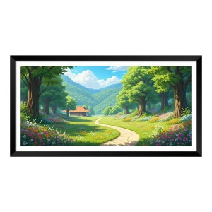 Nature Landscape Floating Frame Scenery Digital Print - (I5909) - 12x24 inch Modern Nature Wall Art for Living Room, Bedroom, Office, Hotels, Drawing Room