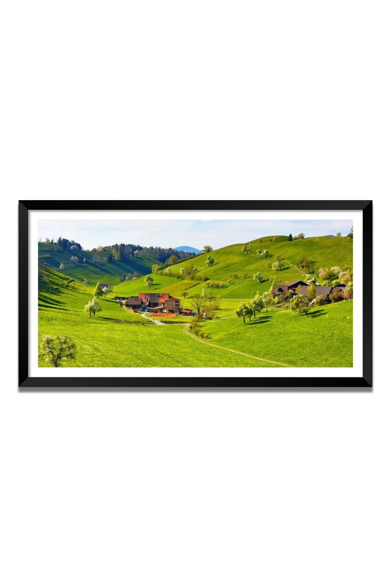 Nature Landscape Floating Frame Scenery Digital Print - (I5869) - 12x24 inch Modern Nature Wall Art for Living Room, Bedroom, Office, Hotels, Drawing Room