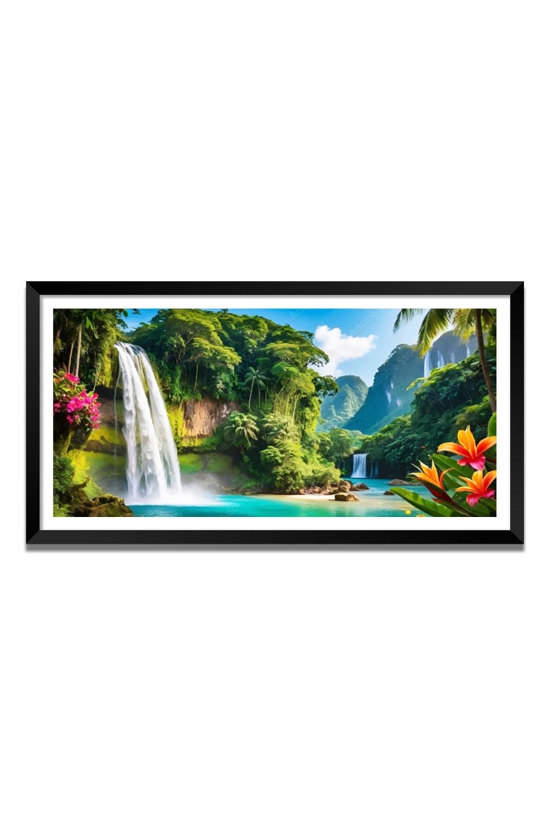 Nature Landscape Floating Frame Scenery Digital Print - (I5861) - 12x24 inch Modern Nature Wall Art for Living Room, Bedroom, Office, Hotels, Drawing Room