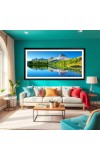 Nature Landscape Floating Frame Scenery Digital Print - (I5713) - 12x24 inch Modern Nature Wall Art for Living Room, Bedroom, Office, Hotels, Drawing Room