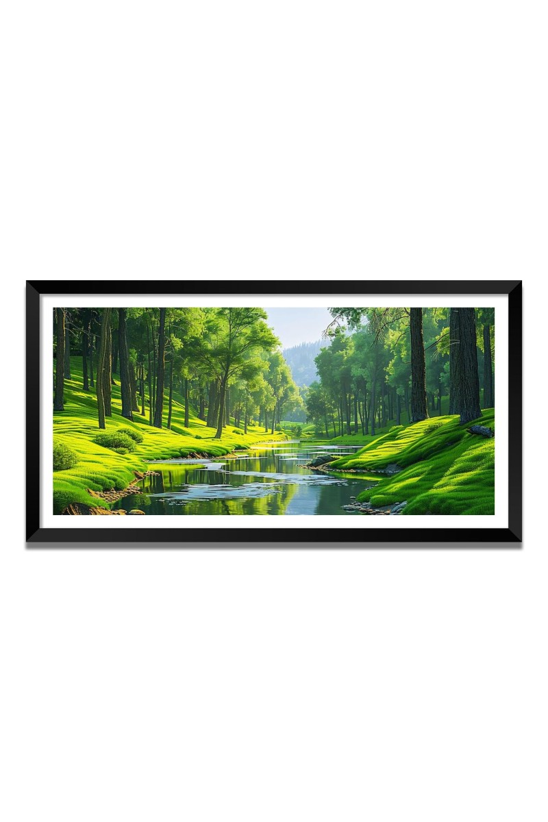 Nature Landscape Floating Frame Scenery Digital Print - (I5692) - 12x24 inch Modern Nature Wall Art for Living Room, Bedroom, Office, Hotels, Drawing Room