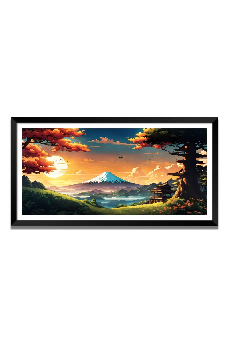Nature Landscape Floating Frame Scenery Digital Print - (I5807) - 12x24 inch Modern Nature Wall Art for Living Room, Bedroom, Office, Hotels, Drawing Room