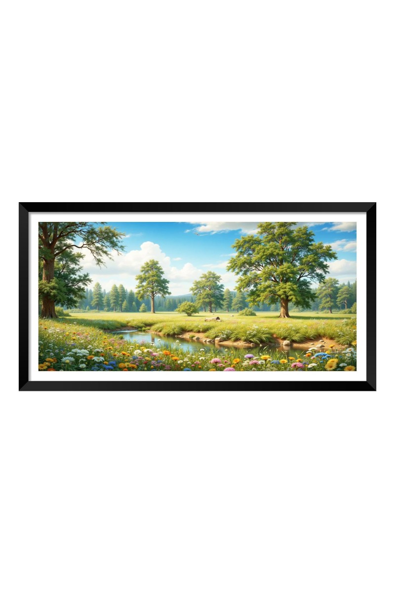 Nature Landscape Floating Frame Scenery Digital Print - (I5898) - 12x24 inch Modern Nature Wall Art for Living Room, Bedroom, Office, Hotels, Drawing Room