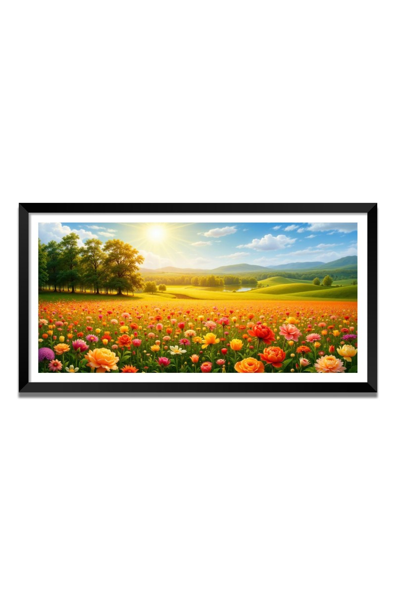 Nature Landscape Floating Frame Scenery Digital Print - (I5700) - 12x24 inch Modern Nature Wall Art for Living Room, Bedroom, Office, Hotels, Drawing Room