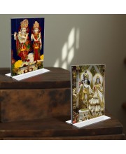 Sri Krishna and Sri Radha Acrylic T-Style Photo Stand - 11x13 Inches, Compact and Stylish Spiritual Display, easily change 2 photos (Pack of 1)