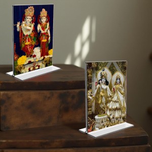 Sri Krishna and Sri Radha Acrylic T-Style Photo Stand - 7x9 Inches, Compact and Stylish Spiritual Display, easily change 2 photos (Pack of 1) Sri Krishna and Sri Radha Acrylic T-Style Photo Stand - 7x9 Inches, Compact and Stylish Spiritual Display, easily change 2 photos (Pack of 1)
