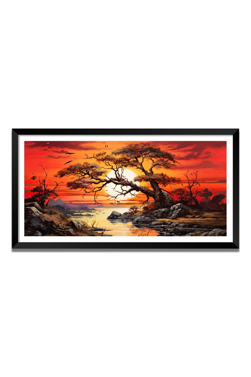 Nature Landscape Floating Frame Scenery Digital Print - (I5789) - 12x24 inch Modern Nature Wall Art for Living Room, Bedroom, Office, Hotels, Drawing Room