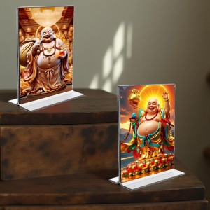 Car Desk/Table Top Laughing Buddha Acrylic T-Style Photo Stand - 2.5x3.5 Inches, Compact and Stylish Spiritual Display, easily change 2 photos (Pack of 1) Car Desk/Table Top Laughing Buddha Acrylic T-Style Photo Stand - 2.5x3.5 Inches, Compact and Stylish Spiritual Display, easily change 2 photos (Pack of 1)