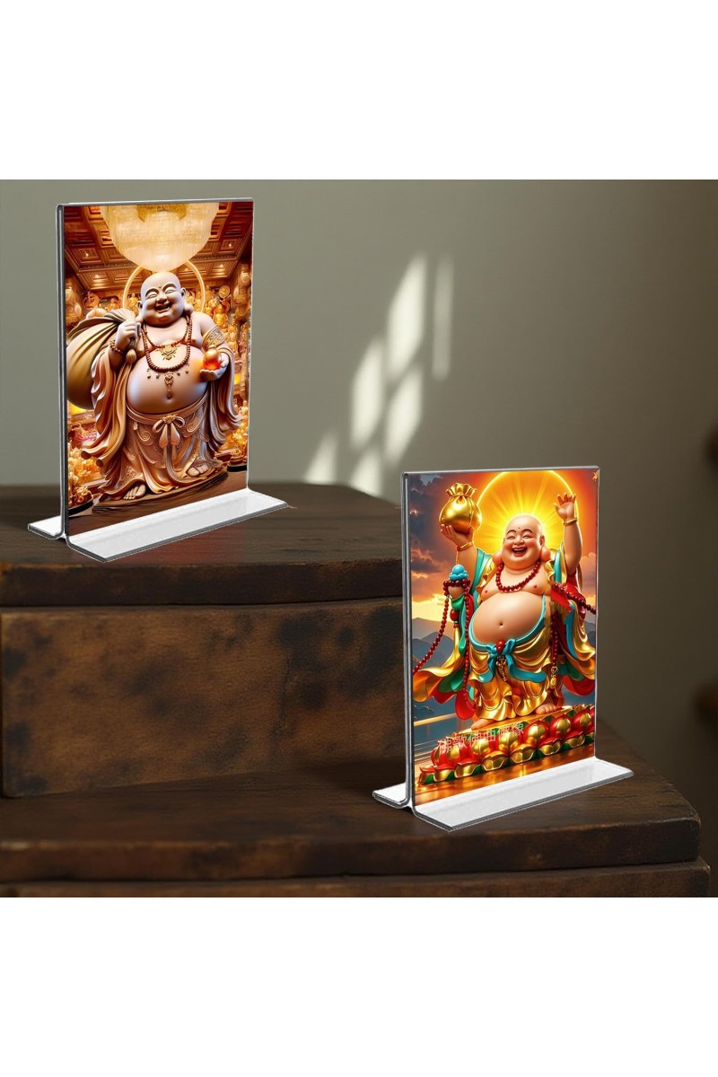 Laughing Buddha Acrylic T-Style Photo Stand - 9x11 Inches, Compact and Stylish Spiritual Display, easily change 2 photos (Pack of 1)