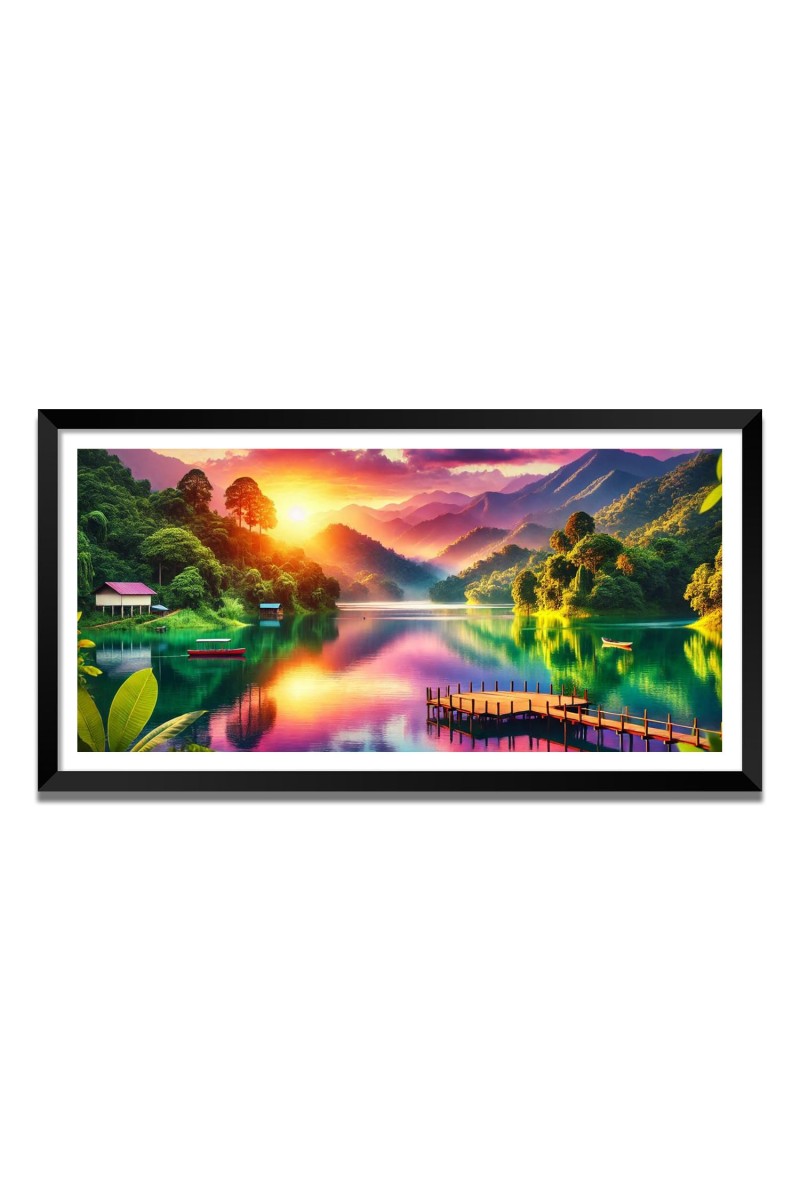 Nature Landscape Floating Frame Scenery Digital Print - (I5701) - 24x36 inch Modern Nature Wall Art for Living Room, Bedroom, Office, Hotels, Drawing Room