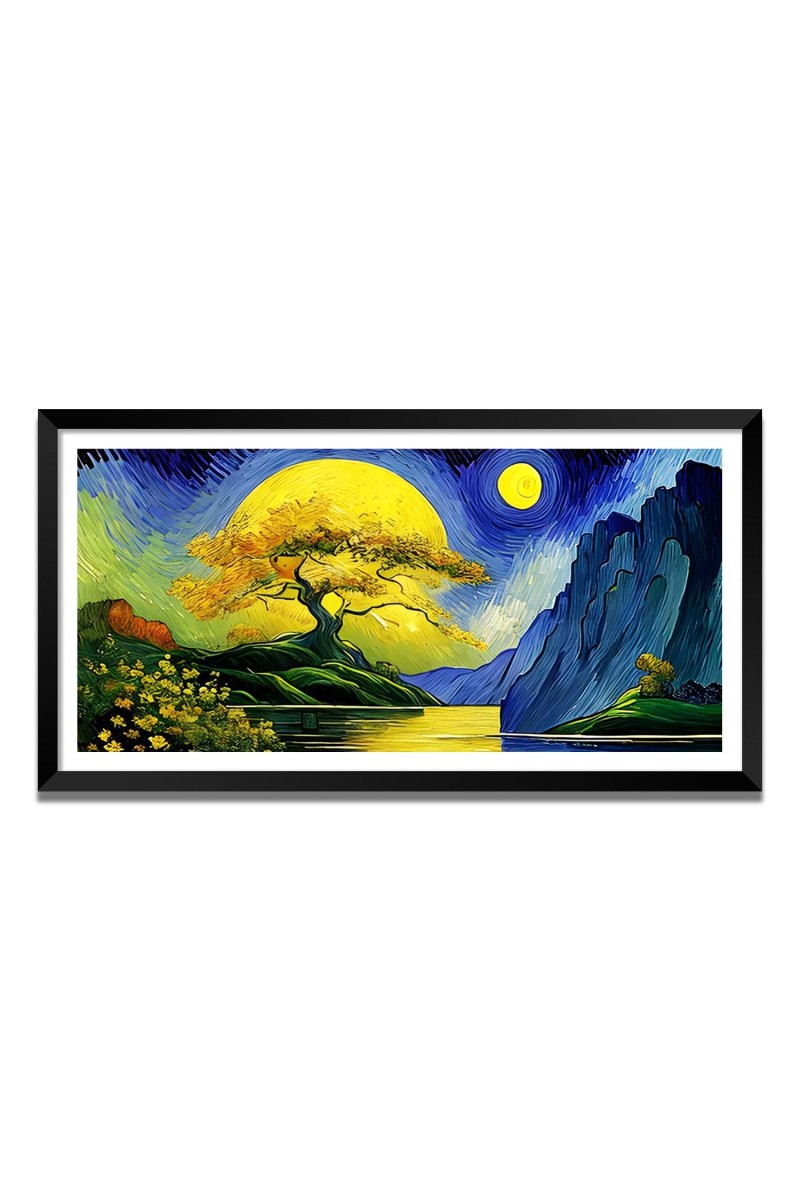 Nature Landscape Floating Frame Scenery Digital Print - (I5586) - 12x24 inch Modern Nature Wall Art for Living Room, Bedroom, Office, Hotels, Drawing Room