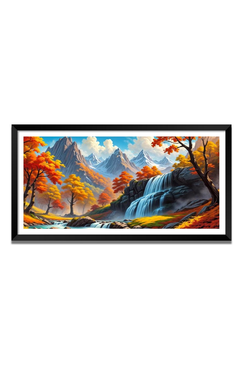 Nature Landscape Floating Frame Scenery Digital Print - (I5748) - 24x48 inch Modern Nature Wall Art for Living Room, Bedroom, Office, Hotels, Drawing Room