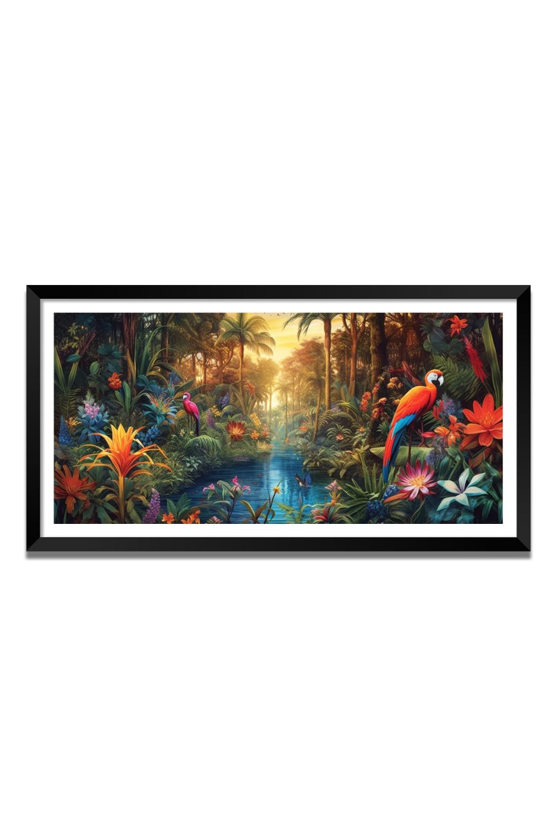 Nature Landscape Floating Frame Scenery Digital Print - (I5590) - 12x24 inch Modern Nature Wall Art for Living Room, Bedroom, Office, Hotels, Drawing Room
