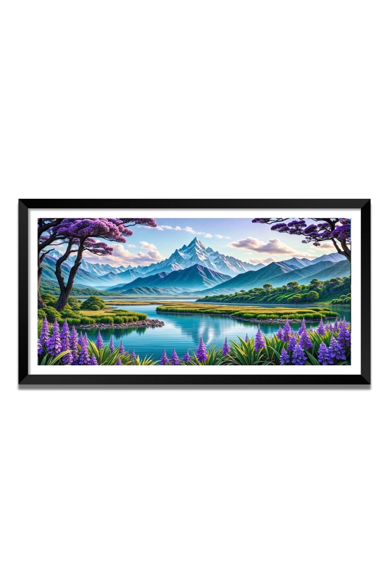 Nature Landscape Floating Frame Scenery Digital Print - (I5859) - 12x24 inch Modern Nature Wall Art for Living Room, Bedroom, Office, Hotels, Drawing Room