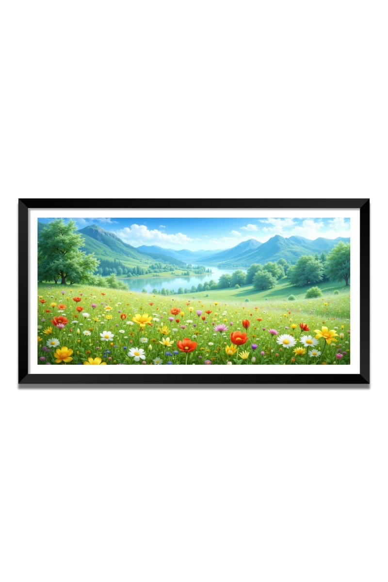 Nature Landscape Floating Frame Scenery Digital Print - (I5737) - 12x24 inch Modern Nature Wall Art for Living Room, Bedroom, Office, Hotels, Drawing Room