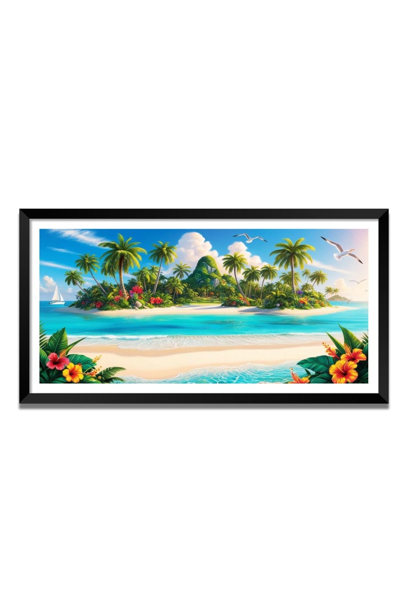 Nature Landscape Floating Frame Scenery Digital Print - (I5757) - 12x24 inch Modern Nature Wall Art for Living Room, Bedroom, Office, Hotels, Drawing Room