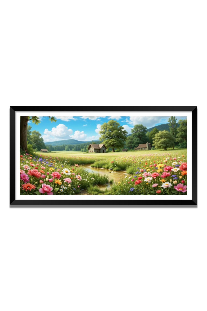 Nature Landscape Floating Frame Scenery Digital Print - (I5730) - 12x24 inch Modern Nature Wall Art for Living Room, Bedroom, Office, Hotels, Drawing Room