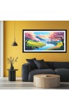 Nature Landscape Floating Frame Scenery Digital Print - (I5680) - 12x24 inch Modern Nature Wall Art for Living Room, Bedroom, Office, Hotels, Drawing Room