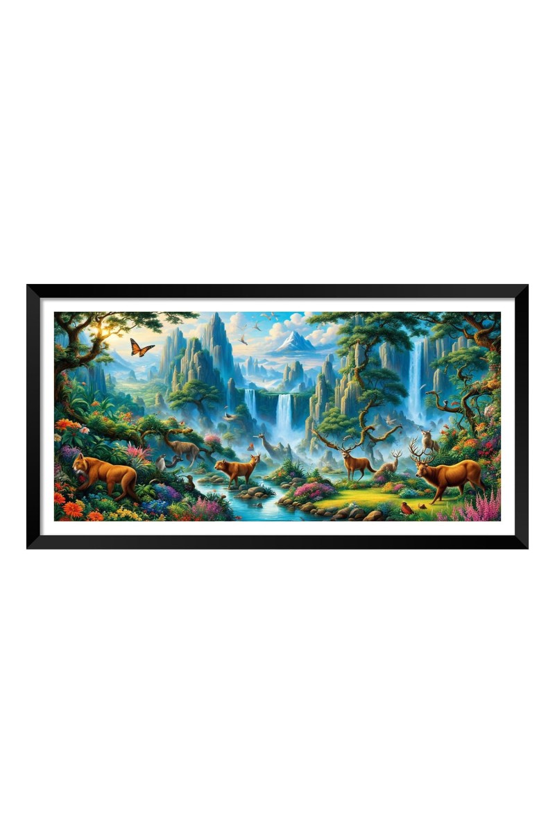 Nature Landscape Floating Frame Scenery Digital Print - (I5900) - 18x36 inch Modern Nature Wall Art for Living Room, Bedroom, Office, Hotels, Drawing Room