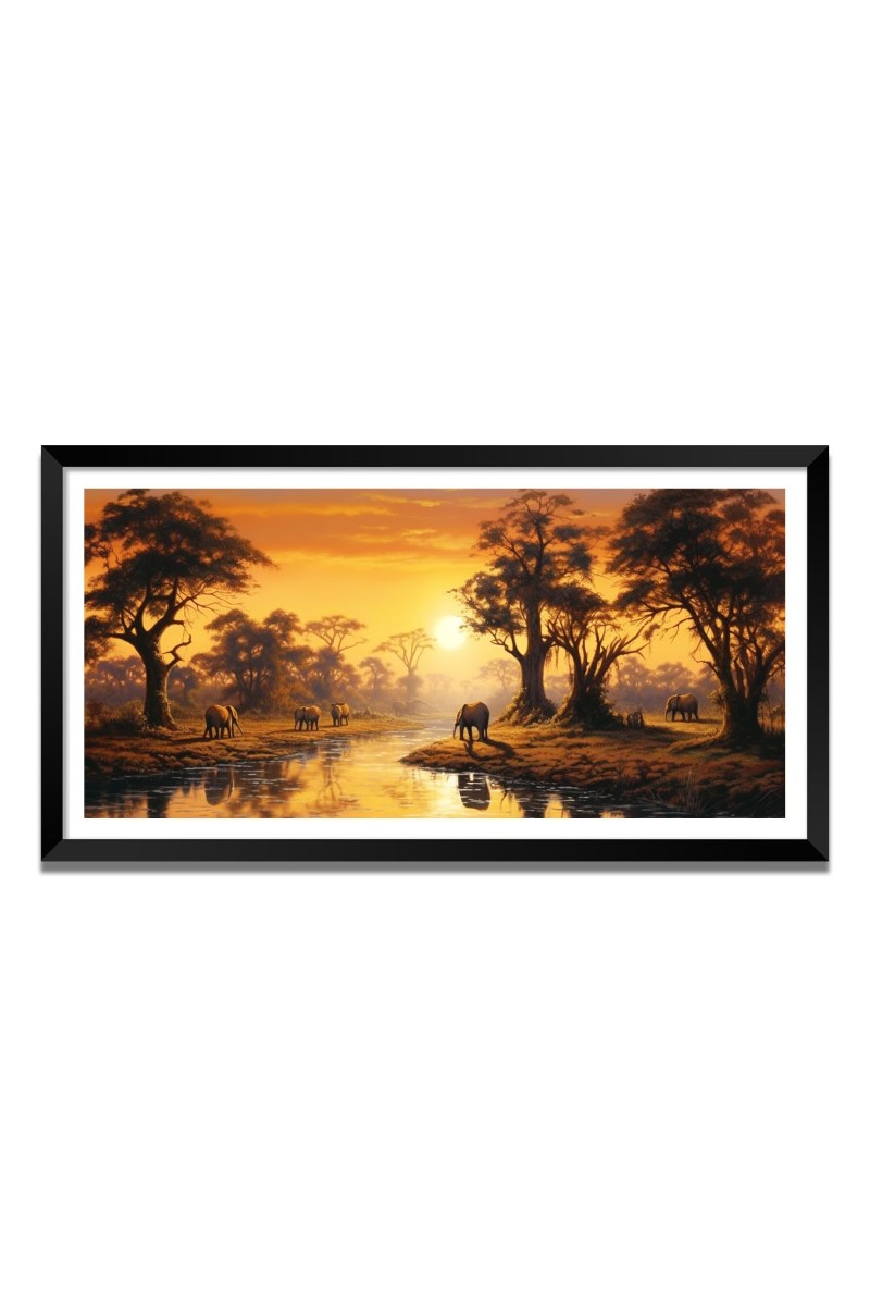 Nature Landscape Floating Frame Scenery Digital Print - (I5795) - 12x24 inch Modern Nature Wall Art for Living Room, Bedroom, Office, Hotels, Drawing Room