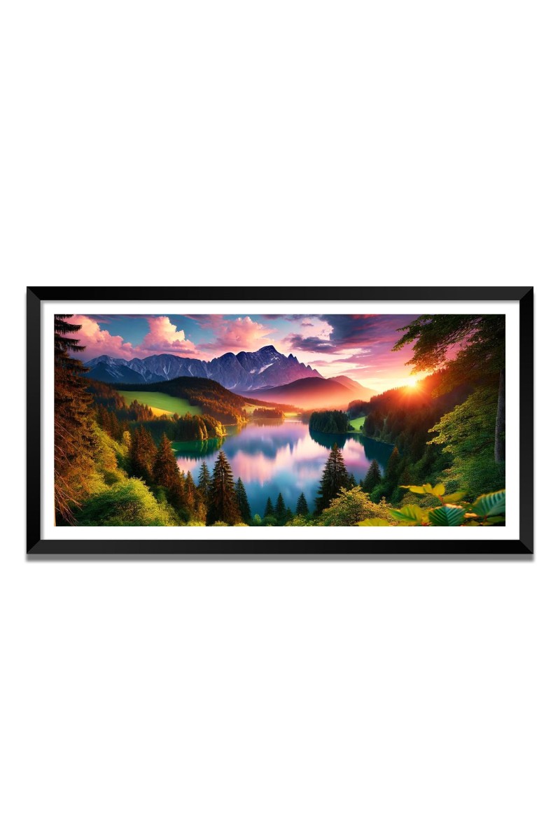 Nature Landscape Floating Frame Scenery Digital Print - (I5675) - 12x24 inch Modern Nature Wall Art for Living Room, Bedroom, Office, Hotels, Drawing Room