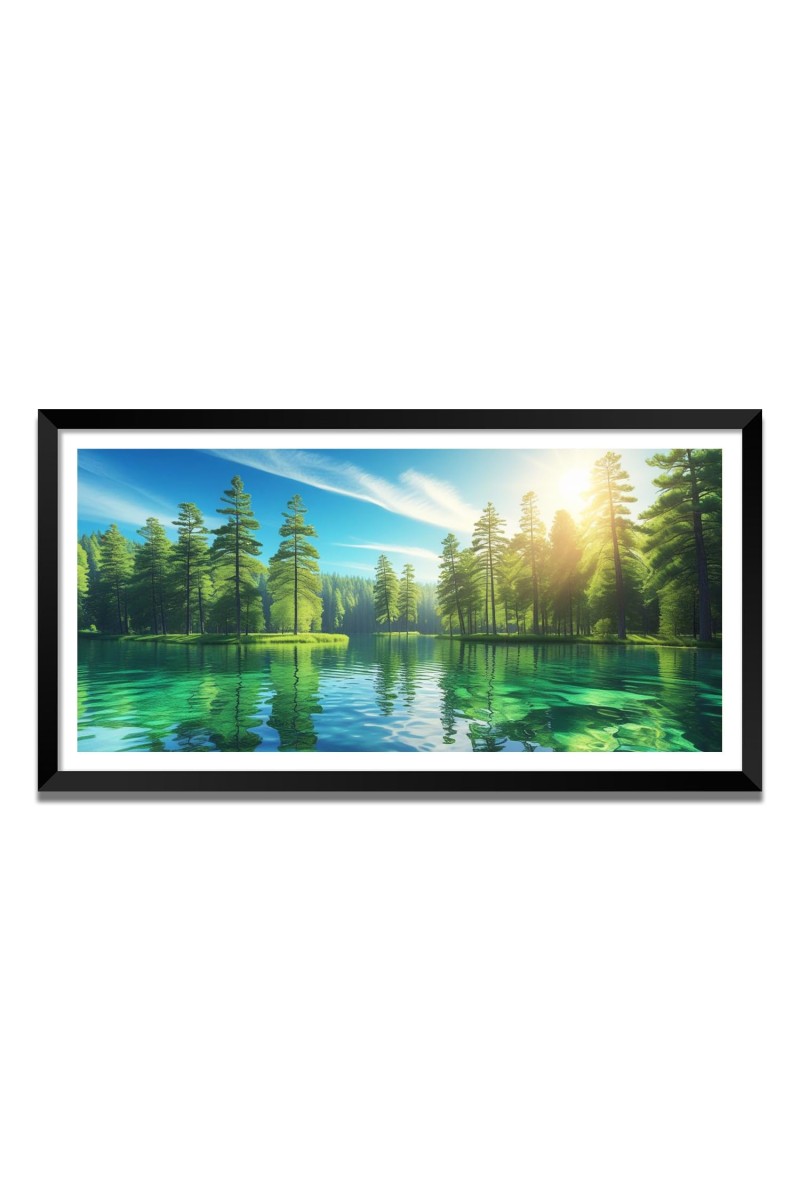 Nature Landscape Floating Frame Scenery Digital Print - (I5721) - 12x24 inch Modern Nature Wall Art for Living Room, Bedroom, Office, Hotels, Drawing Room