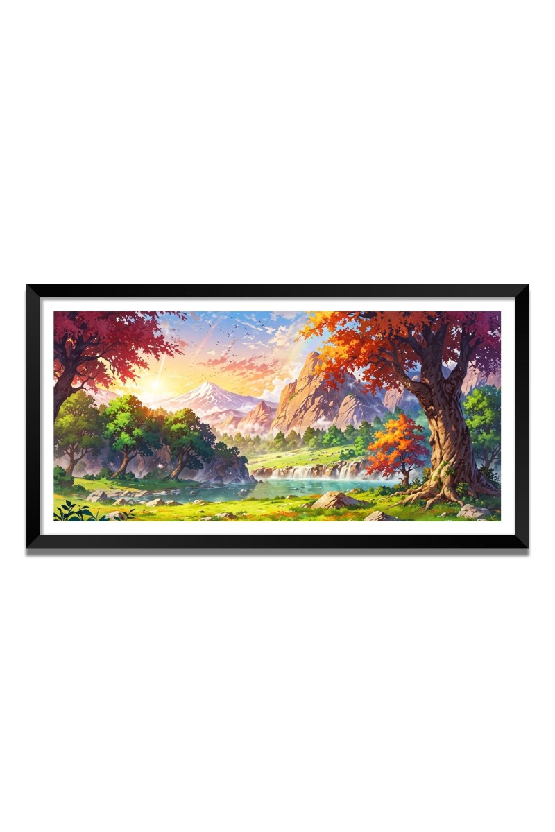 Nature Landscape Floating Frame Scenery Digital Print - (I5617) - 12x24 inch Modern Nature Wall Art for Living Room, Bedroom, Office, Hotels, Drawing Room