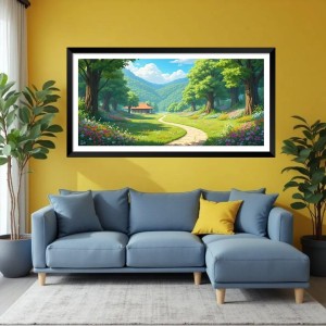 Nature Landscape Floating Frame Scenery Digital Print - (I5909) - 12x24 inch Modern Nature Wall Art for Living Room, Bedroom, Office, Hotels, Drawing Room