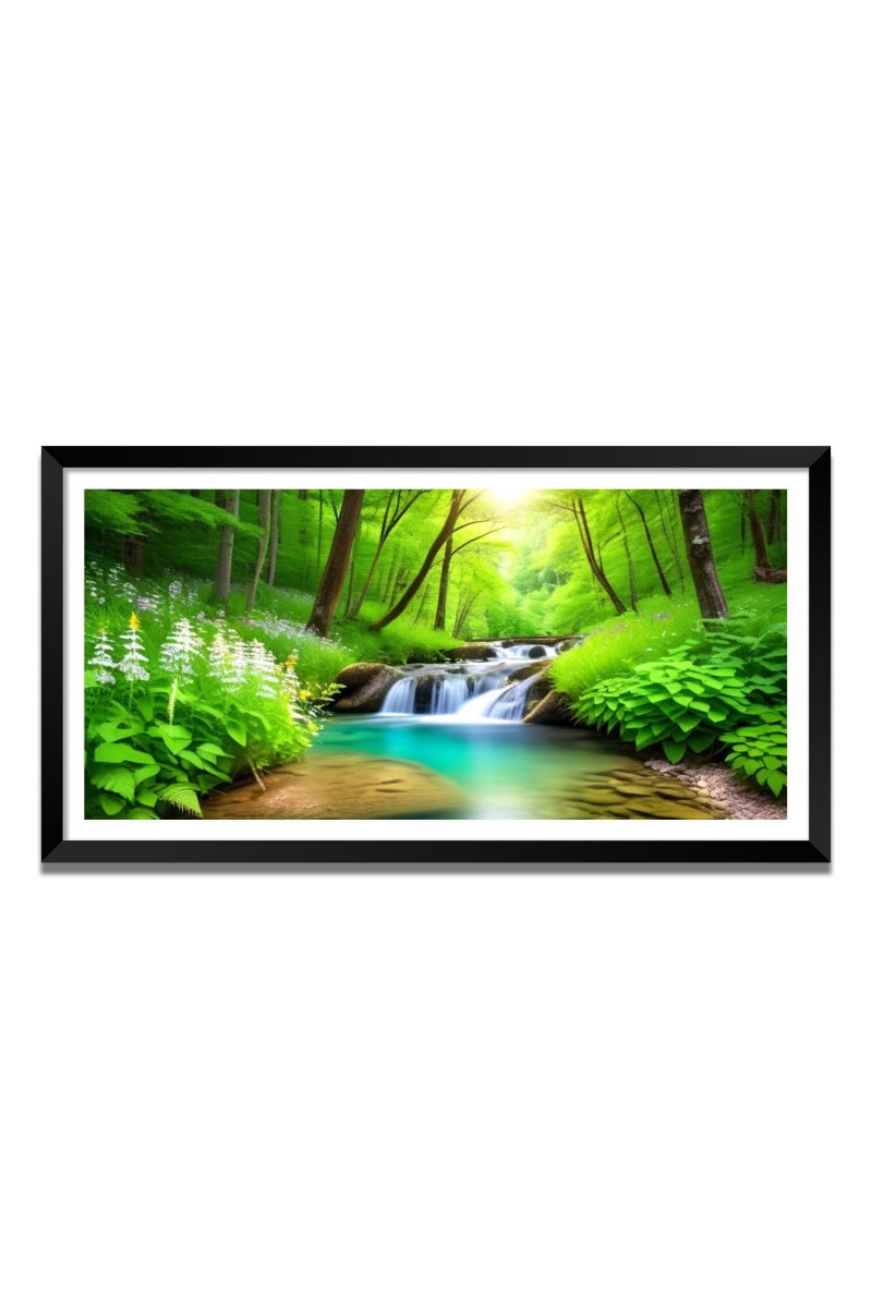Nature Landscape Floating Frame Scenery Digital Print - (I5820) - 12x24 inch Modern Nature Wall Art for Living Room, Bedroom, Office, Hotels, Drawing Room
