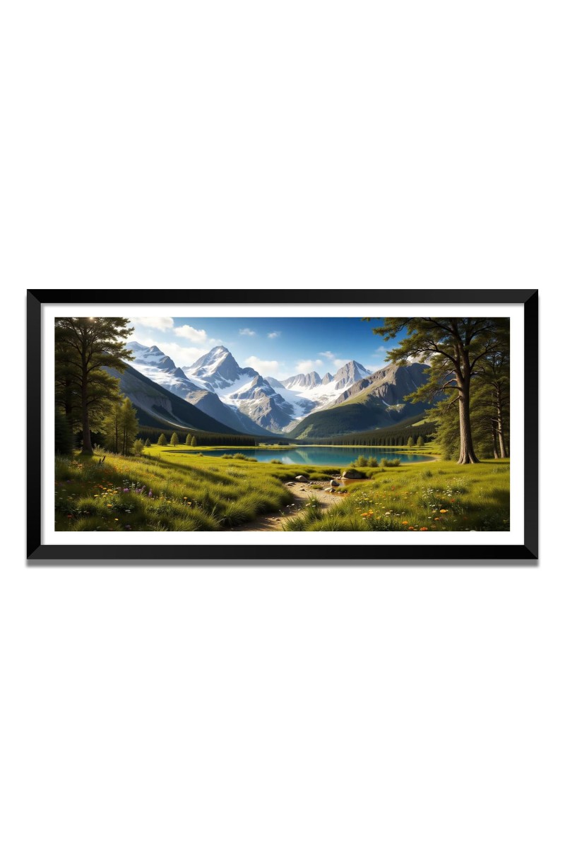 Nature Landscape Floating Frame Scenery Digital Print - (I5836) - 12x24 inch Modern Nature Wall Art for Living Room, Bedroom, Office, Hotels, Drawing Room