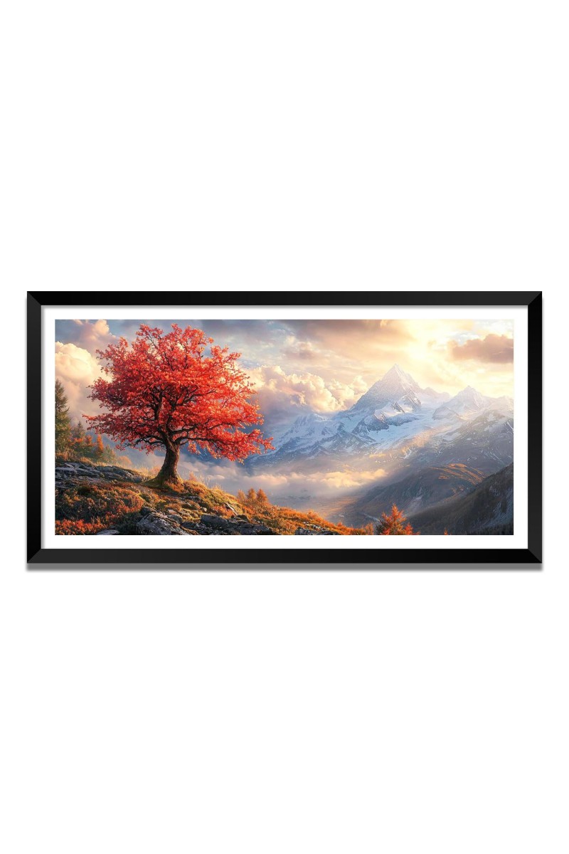 Nature Landscape Floating Frame Scenery Digital Print - (I5703) - 12x24 inch Modern Nature Wall Art for Living Room, Bedroom, Office, Hotels, Drawing Room
