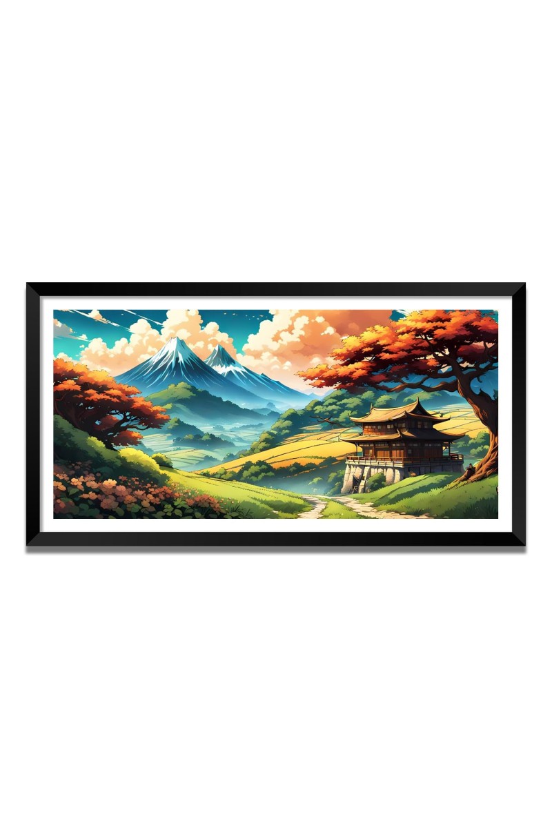 Nature Landscape Floating Frame Scenery Digital Print - (I5597) - 12x24 inch Modern Nature Wall Art for Living Room, Bedroom, Office, Hotels, Drawing Room