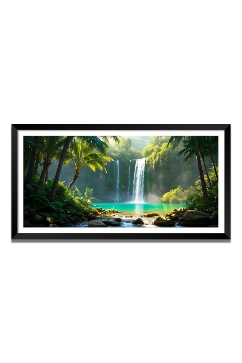 Nature Landscape Floating Frame Scenery Digital Print - (I5583) - 12x24 inch Modern Nature Wall Art for Living Room, Bedroom, Office, Hotels, Drawing Room