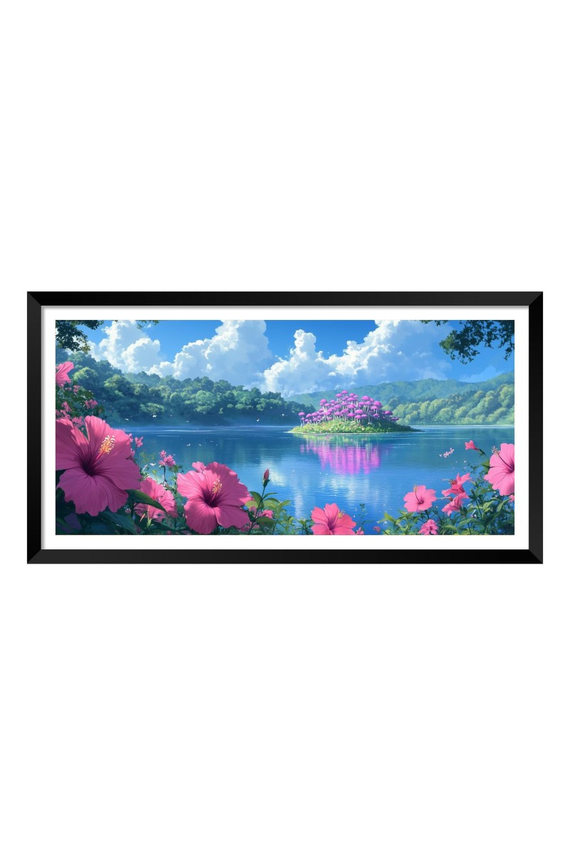 Nature Landscape Floating Frame Scenery Digital Print - (I5904) - 12x24 inch Modern Nature Wall Art for Living Room, Bedroom, Office, Hotels, Drawing Room