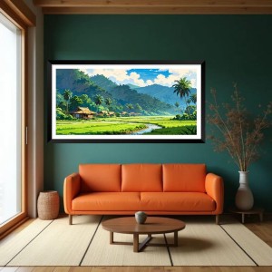 Nature Landscape Floating Frame Scenery Digital Print - (I5830) - 12x24 inch Modern Nature Wall Art for Living Room, Bedroom, Office, Hotels, Drawing Room