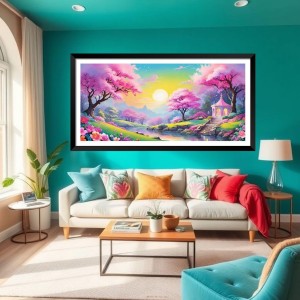 Nature Landscape Floating Frame Scenery Digital Print - (I5720) - 12x24 inch Modern Nature Wall Art for Living Room, Bedroom, Office, Hotels, Drawing Room