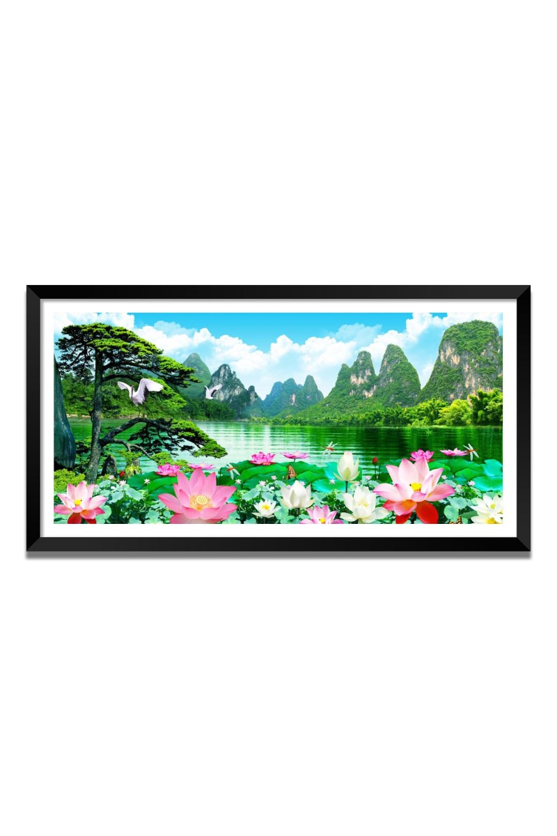 Nature Landscape Floating Frame Scenery Digital Print - (I5714) - 12x24 inch Modern Nature Wall Art for Living Room, Bedroom, Office, Hotels, Drawing Room