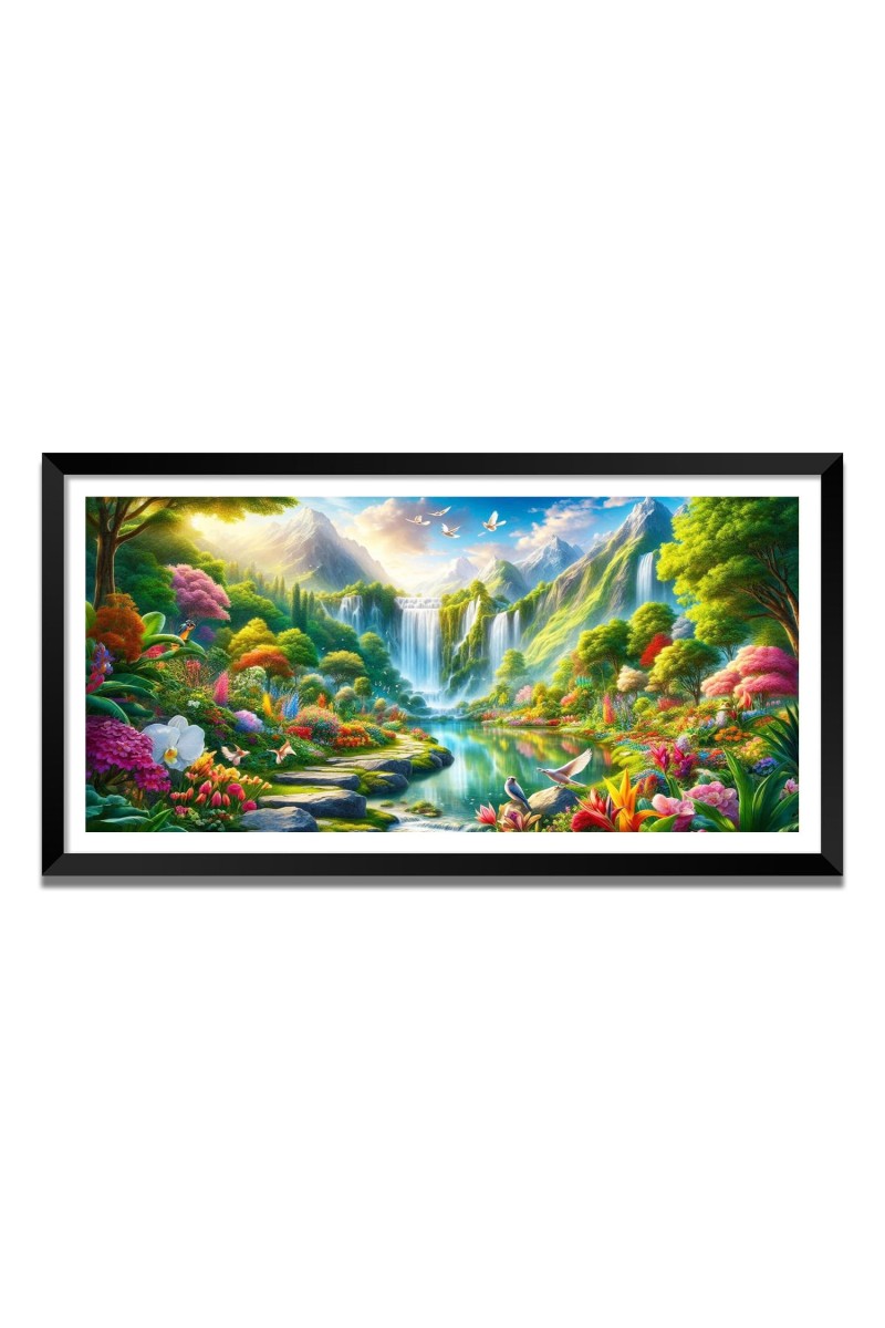 Nature Landscape Floating Frame Scenery Digital Print - (I5834) - 12x24 inch Modern Nature Wall Art for Living Room, Bedroom, Office, Hotels, Drawing Room