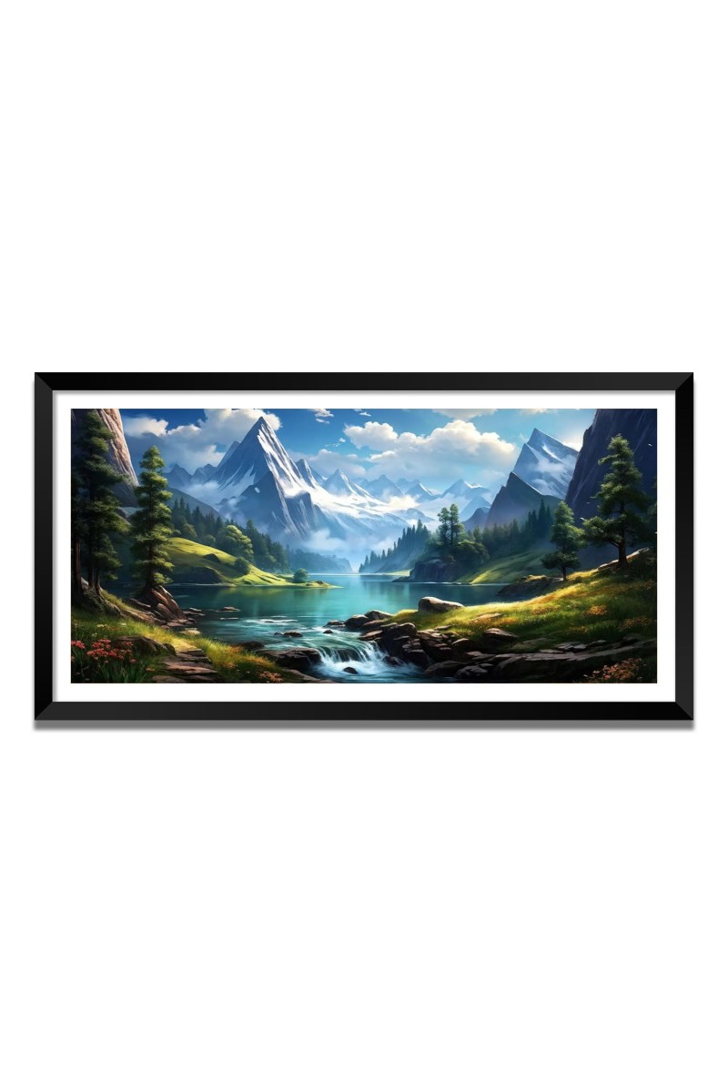 Nature Landscape Floating Frame Scenery Digital Print - (I5879) - 12x24 inch Modern Nature Wall Art for Living Room, Bedroom, Office, Hotels, Drawing Room