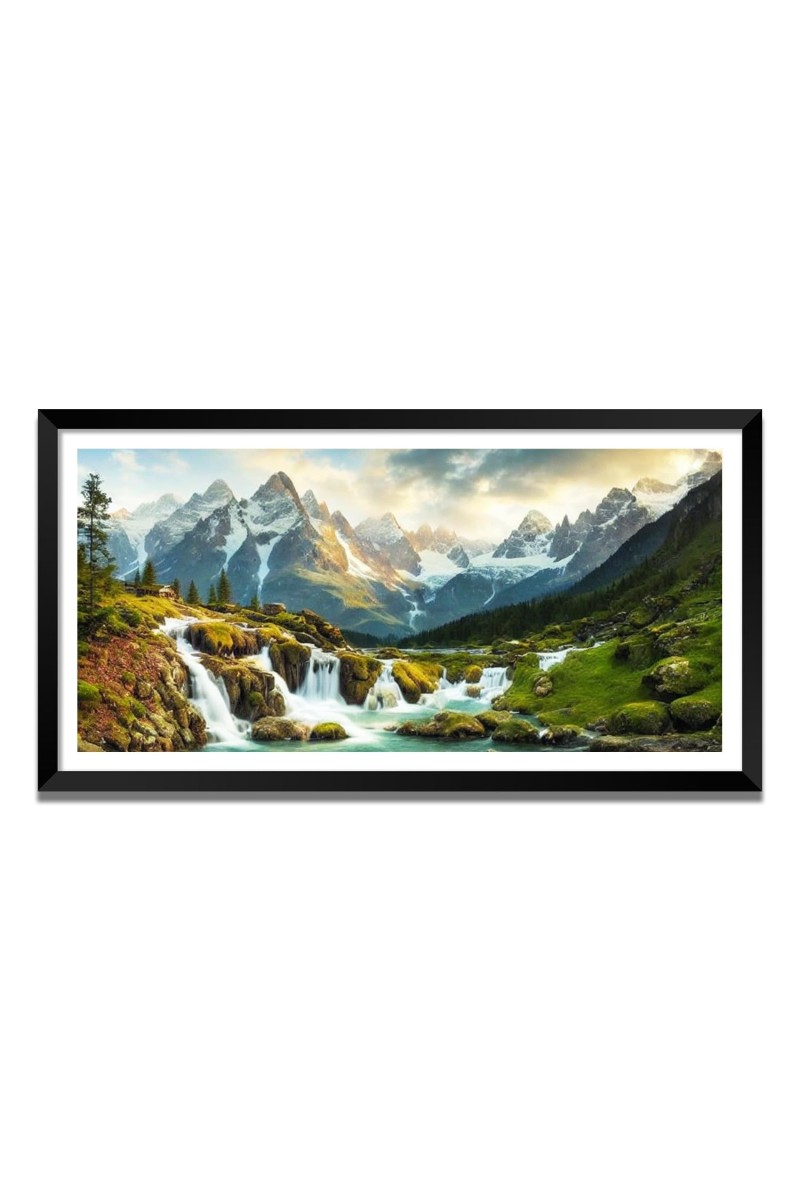 Nature Landscape Floating Frame Scenery Digital Print - (I5776) - 12x24 inch Modern Nature Wall Art for Living Room, Bedroom, Office, Hotels, Drawing Room