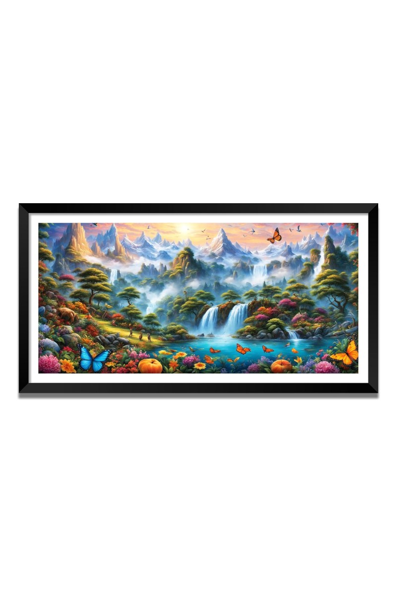 Nature Landscape Floating Frame Scenery Digital Print - (I5738) - 12x24 inch Modern Nature Wall Art for Living Room, Bedroom, Office, Hotels, Drawing Room
