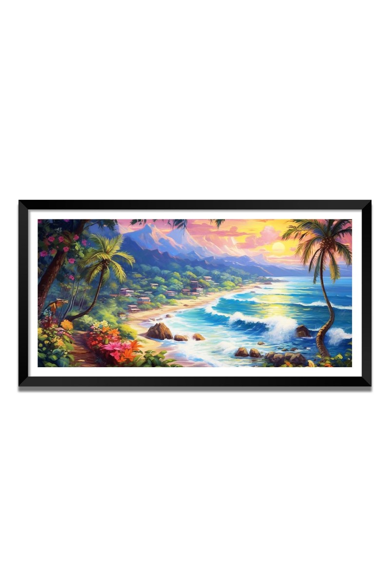 Nature Landscape Floating Frame Scenery Digital Print - (I5784) - 12x24 inch Modern Nature Wall Art for Living Room, Bedroom, Office, Hotels, Drawing Room