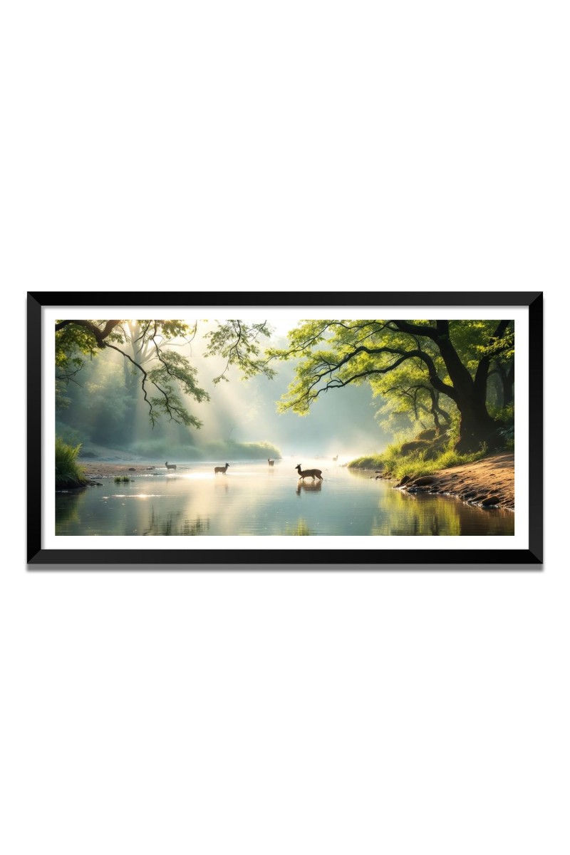 Nature Landscape Floating Frame Scenery Digital Print - (I5610) - 12x24 inch Modern Nature Wall Art for Living Room, Bedroom, Office, Hotels, Drawing Room