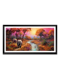 Nature Landscape Floating Frame Scenery Digital Print - (I5641) - 12x24 inch Modern Nature Wall Art for Living Room, Bedroom, Office, Hotels, Drawing Room